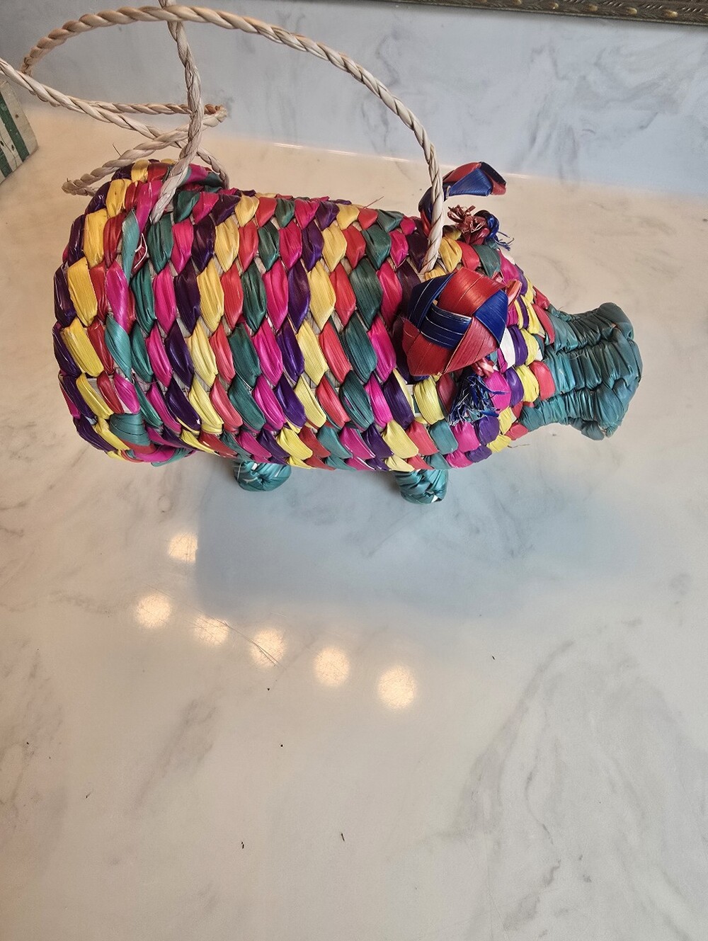 Piggy Straw Multi Color Woven Bag Small